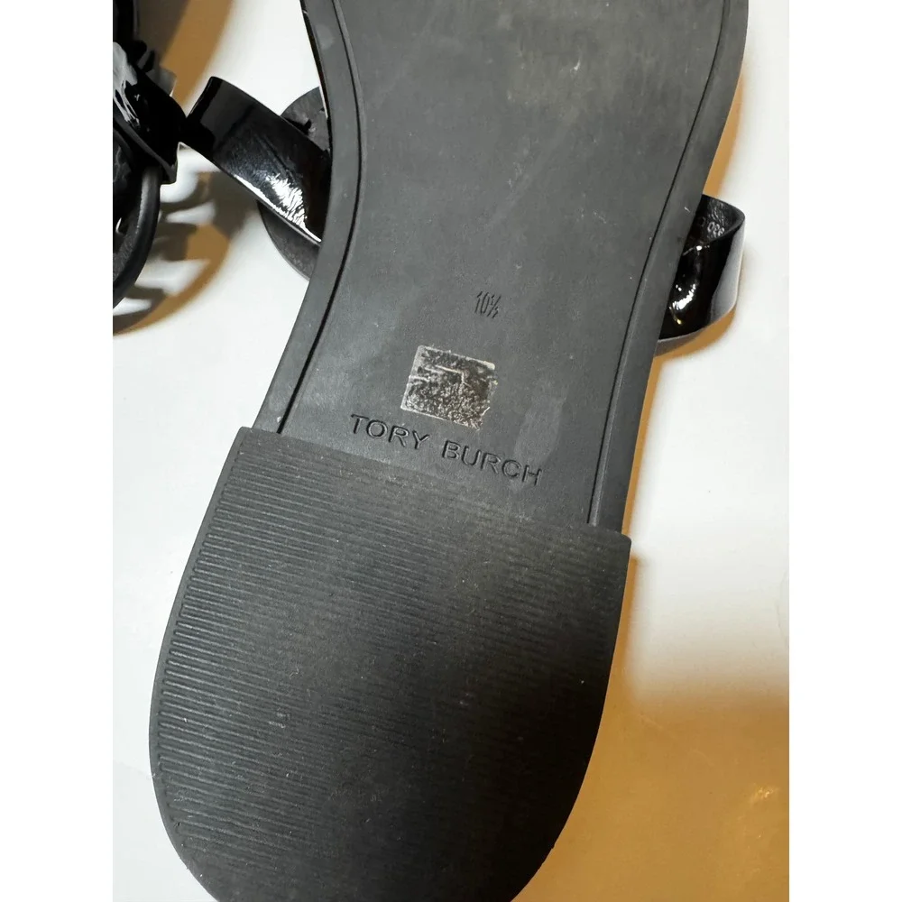 Tory Burch Miller Cloud Black Patent Leather Logo Thong Sandals 10.5
